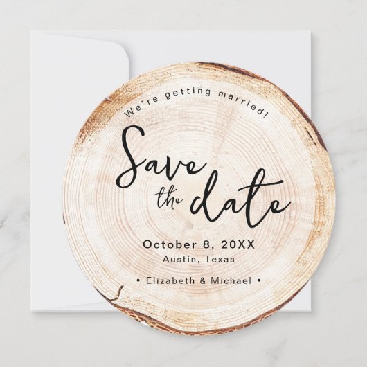 Rustikale Hochzeit Speichern Sie das Foto Woodcut  Einladung (Vorderseite)