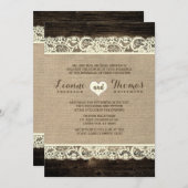 Rustikale Hochzeit| Stall-Holz-Spitzen und Burlap Einladung (Vorne/Hinten)