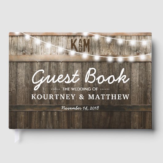 Rustikale Hochzeit | String Lights Gästebuch (Vorderseite)
