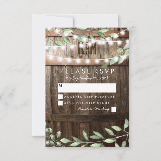 Rustikale Hochzeit UAWG | Grünfoliage RSVP Karte (Vorderseite)