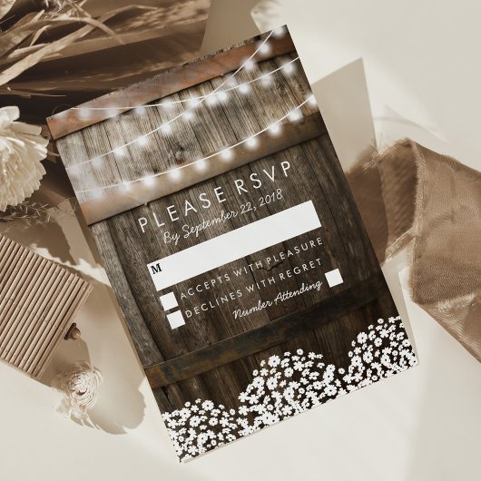Rustikale Hochzeit UAWG | Lichtzeichenfolge RSVP Karte