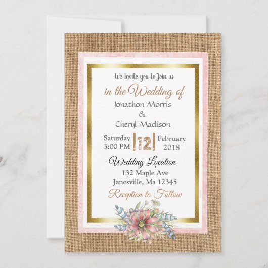Rustikale Hochzeit und Einladung Burlap (Vorderseite)