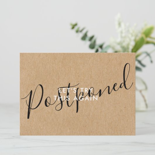 Rustikale Hochzeit verschoben Ändern Sie das Datum Einladung (Stehend Vorderseite)