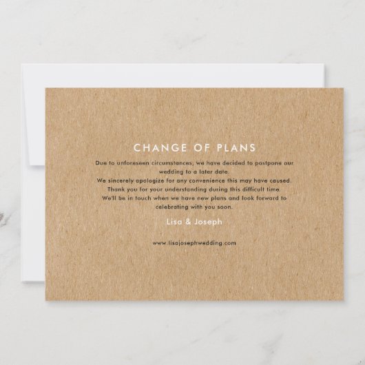 Rustikale Hochzeit verschoben Ändern Sie das Datum Einladung (Rückseite)