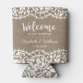 Rustikale Hochzeit Vintag Lace Burlap Personalisie Dosenkühler (Rückseite)