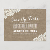 Rustikale Hochzeit Vintag Laked Burlap Ankündigungspostkarte (Vorderseite)