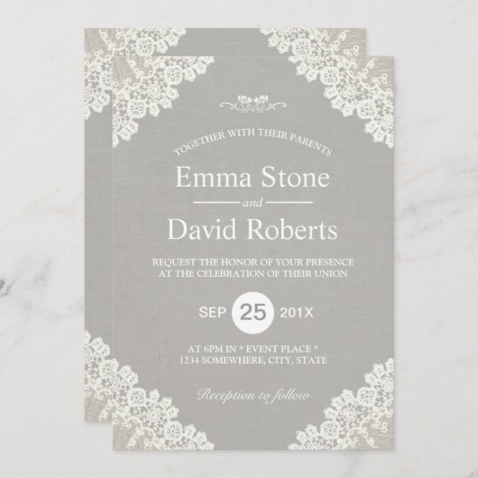 Rustikale Hochzeit Vintage weiße Spitze Elegant Gr Einladung (Vorne/Hinten)