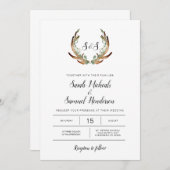 Rustikale Hochzeit von Antler & Dark Greenerity Einladung (Vorne/Hinten)