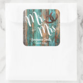 Rustikale Hochzeit von Aquamarinem Stallholz Quadratischer Aufkleber (Tasche)