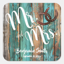 Rustikale Hochzeit von Aquamarinem Stallholz Quadratischer Aufkleber