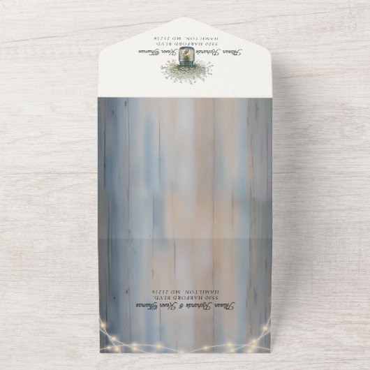 Rustikale Hochzeit von Baby- & String-Lights All In One Einladung (Außenbereich)