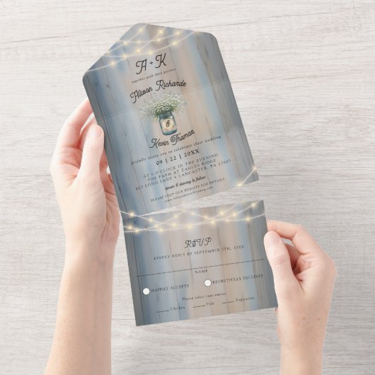 Rustikale Hochzeit von Baby- & String-Lights All In One Einladung (Abreißen)