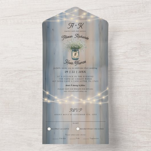 Rustikale Hochzeit von Baby- & String-Lights All In One Einladung (Innen Boden)