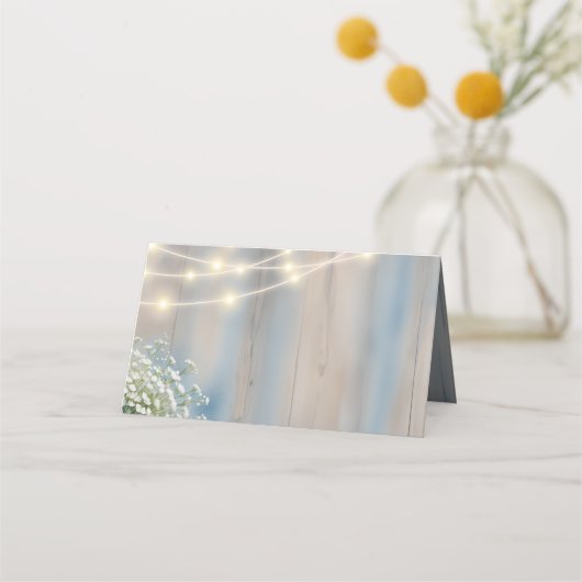 Rustikale Hochzeit von Baby- & String-Lights Platzkarte (Vorderseite)