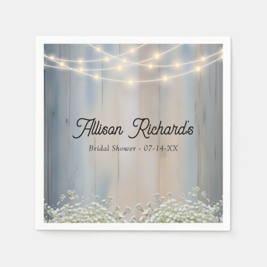 Rustikale Hochzeit von Baby- & String-Lights Serviette (Vorderseite)