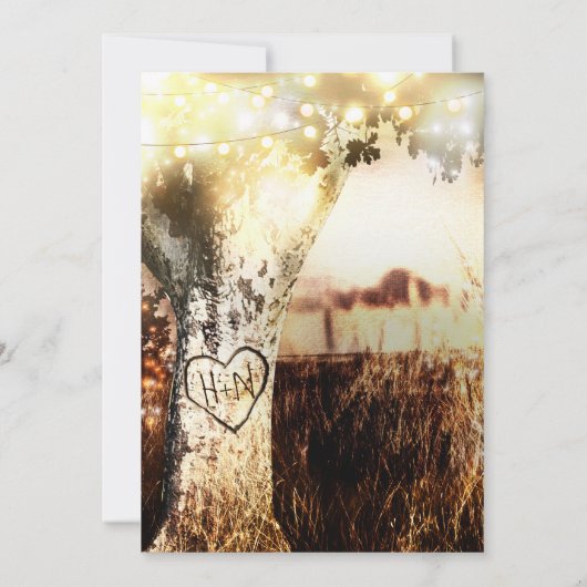Rustikale Hochzeit von Baum- und Lichterketten Einladung (Rückseite)