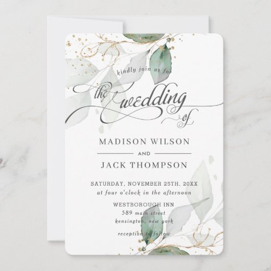 Rustikale Hochzeit von Blattgold Einladung (Vorderseite)