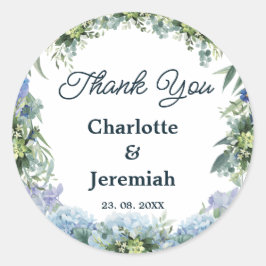 Rustikale Hochzeit von Blauer Blumengarten Runder Aufkleber