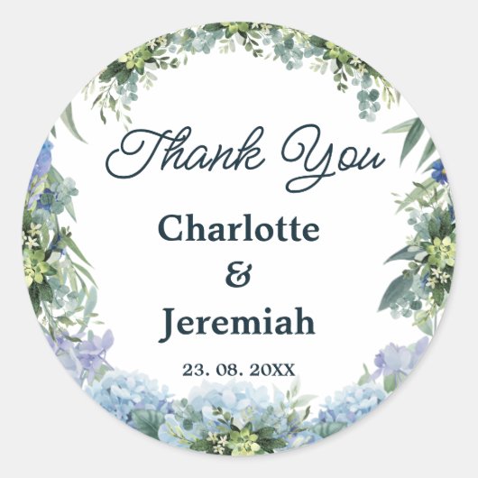 Rustikale Hochzeit von Blauer Blumengarten Runder Aufkleber (Vorderseite)