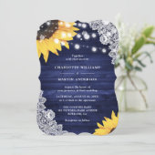 Rustikale Hochzeit von Blauholz-Spitzen-Sonnenblum Einladung (Stehend Vorderseite)