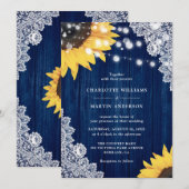 Rustikale Hochzeit von Blauholz-Spitzen-Sonnenblum Einladung (Vorne/Hinten)