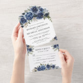 Rustikale Hochzeit von Blue Floral Bouquet All In One Einladung (Abreißen)