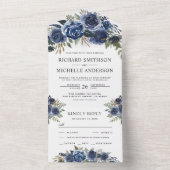 Rustikale Hochzeit von Blue Floral Bouquet All In One Einladung (Innen Boden)