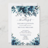Rustikale Hochzeit von Blue Floral Script Einladung (Vorderseite)