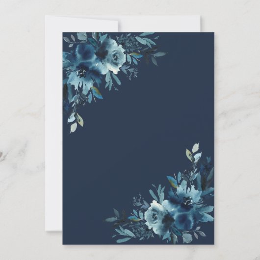 Rustikale Hochzeit von Blue Floral Script Einladung (Rückseite)