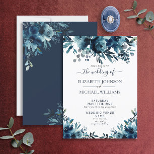 Rustikale Hochzeit von Blue Floral Script Einladung