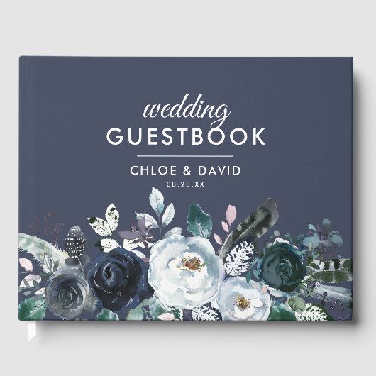 Rustikale Hochzeit von Boho Blue Floral Watercolor Gästebuch (Vorderseite)