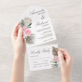 Rustikale Hochzeit von Boho Palm Blush Pink Protea All In One Einladung (Abreißen)