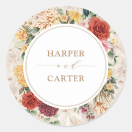 Rustikale Hochzeit von Boho Pampas Grass Floral Runder Aufkleber