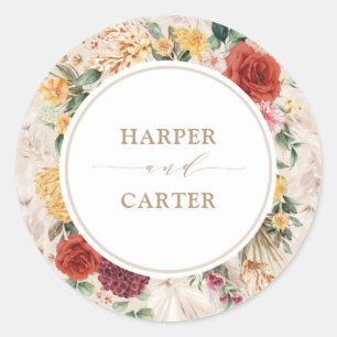 Rustikale Hochzeit von Boho Pampas Grass Floral Runder Aufkleber