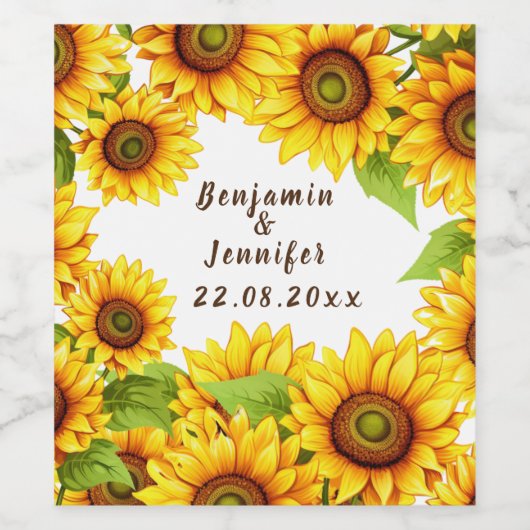 Rustikale Hochzeit von Boho-Sonnenblumen Weinetikett (Einzelnes Label)