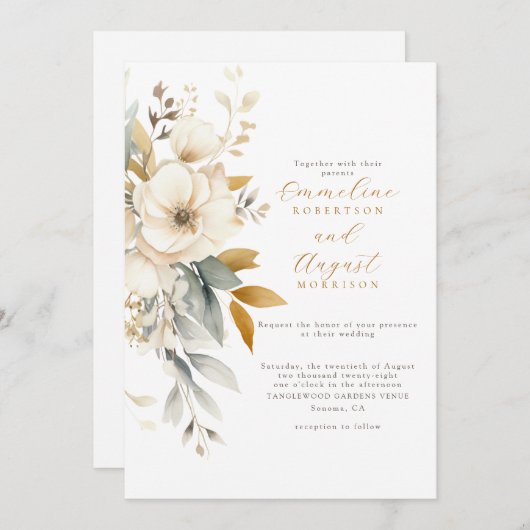 Rustikale Hochzeit von Boho White Floral Einladung (Vorne/Hinten)