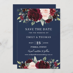 Rustikale Hochzeit von Burgund Blush Navy Blumengr Save The Date