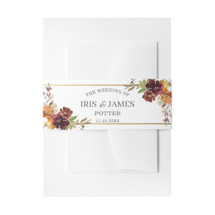 Rustikale Hochzeit von Burgund Burnt Orange Gelb Einladungsbanderole