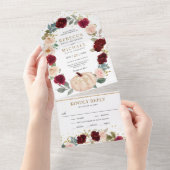 Rustikale Hochzeit von Burgund und Peach Floral Pu All In One Einladung (Abreißen)