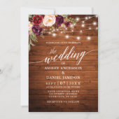 Rustikale Hochzeit von Burgundy Floral Lights Kall Einladung (Vorderseite)