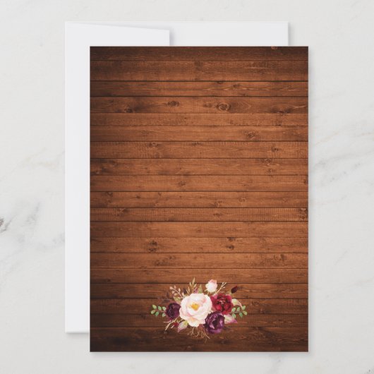 Rustikale Hochzeit von Burgundy Floral Lights Kall Einladung (Rückseite)