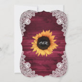 Rustikale Hochzeit von Burgundy Wood Lace Sunflowe Einladung (Rückseite)