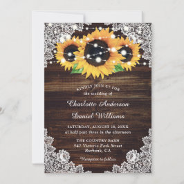 Rustikale Hochzeit von Country Wood Lace Sunflower Einladung