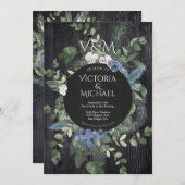 Rustikale Hochzeit von dunklem Holz und Pinienwäld Einladung (Vorne/Hinten)