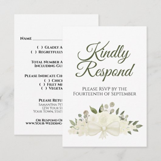 Rustikale Hochzeit von Elfenbein oder weißem Bouqu RSVP Karte (Vorne/Hinten)