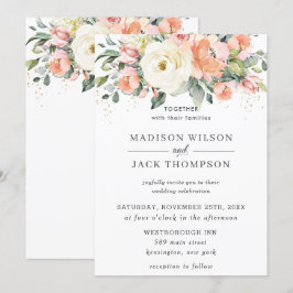 Rustikale Hochzeit von Elfenbein Peach Blumengrün Einladung