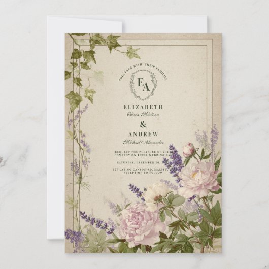 Rustikale Hochzeit von Fern und Weiß-Blume Einladung (Vorderseite)