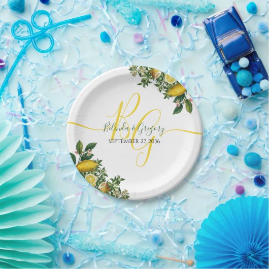 Rustikale Hochzeit von Gelben Zitronen und Blätter Pappteller (Party)