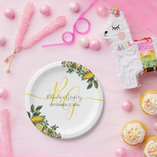 Rustikale Hochzeit von Gelben Zitronen und Blätter Pappteller (Party)