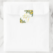 Rustikale Hochzeit von Gelben Zitronen und Blätter Quadratischer Aufkleber (Tasche)